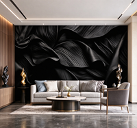 Papier peint mural en feuilles plissées noires à effet 3D pour salon, hall d'hôtel et bureau
