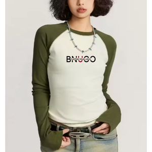 T-shirt a Maniche Lunghe Raglan Personalizzata di Alta Qualità in Cotone Poliestere 220gsm, Stile <span class=keywords><strong>Y2k</strong></span>, Casual, Ecologica e Traspirante per Donna - Product Image 1