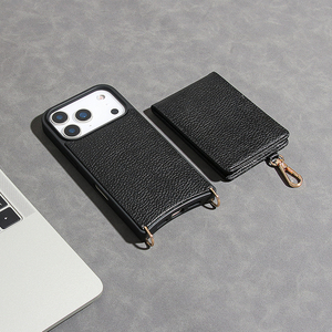 Étui de téléphone portable en cuir véritable avec fente magnétique pour cartes et bandoulière pour <span class=keywords><strong>iPhone</strong></span> 17 16 15 14 13 12 Pro Max – Vente en gros - Product Image 4