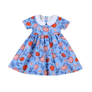 adorable comfortable 100% combed ringspun cotton baby Toddler Back to School Apple Print Casual Birthday Party Dresses