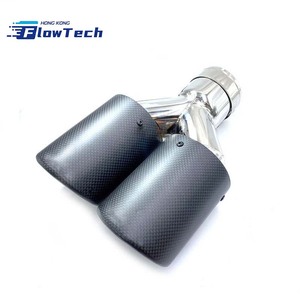 Punta de escape universal de 89 mm para coche, de acero inoxidable con cubierta de entrada y salida de fibra de carbono para decoración y modificación de vehículos - Product Image 1