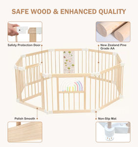 รั้วกั้นเด็กอเนกประสงค์ทำจากไม้ธรรมชาติ ปลอดสารพิษ ใช้ได้กับเด็กวัยหัดเดิน แบบพับได้ สไตล์มอนเตสซอรี่ - Product Image 4