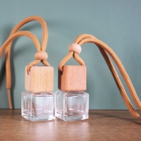 8ml nouveau couvercle carré en bois verre huile essentielle arôme suspendu vide voiture bouteille de parfum désodorisant bouteille diffuseur pendentif