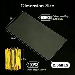 Paquete de 100 Bolsas de Celofán, Bolsas de Regalo Transparentes de 610 Pulgadas con 100 Lazos Dorados Incluidos, Embalaje de Plástico - Product Image 2