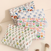 Trousse de Maquillage en Velours Côtelé Imprimé 2026, Pochette de Maquillage à Motif Dessin Animé avec Fermeture Éclair, Organisateur de Voyage pour Articles de Toilette