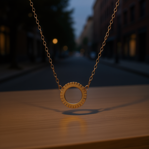 Collar con Colgante Redondo Calado Angelina, Chapado en Oro, Acero Inoxidable, Joyería Minimalista para Mujer, Moda Diaria - Product Image 2