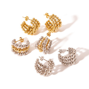 <span class=keywords><strong>Pendientes</strong></span> de <span class=keywords><strong>Aro</strong></span> <span class=keywords><strong>Triple</strong></span> en Forma de C de Alta Calidad y Estilo Moderno, Acero Inoxidable, Plata Vintage, <span class=keywords><strong>Oro</strong></span> de 18K con Cuentas, para Mujer - Product Image 1