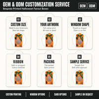 Boîte à bonbons orange avec fenêtre ronde, ruban vert et nœud décoratif, emballage cadeau pour boulangerie, comptoir de magasin de détail, vente en gros OEM