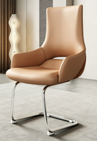 Chaise de bureau ergonomique de direction en cuir véritable marron, avec structure en alliage d'aluminium et base en bois écologique, pivotante et réglable