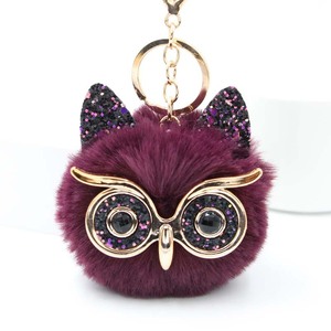 Porte-clés oreilles de hibou à paillettes, accessoire pour femmes, breloque pelucheux, en fausse fourrure d'animaux, boule, <span class=keywords><strong>Pompon</strong></span>, nouvelle collection - Product Image 2