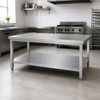 Plan de travail multifonctionnel en acier inoxydable avec étagère inférieure pour hôtel, cantine, cuisine, design personnalisable