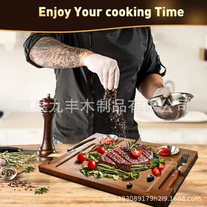 Acacia <b>Wood</b> Cutting Board With Knife Fork Set 15.74 In Multipurpose Kitchen Chopping <b>Block</b> - Product Image 4