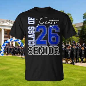 T-shirt pour senior de la classe de 2026, design bleu et blanc pour la remise des diplômes - Product Image 3