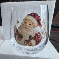 Mug en verre à motif Père Noël avec bord doré, design minimaliste moderne, tasse en verre portable pour la décoration de la maison et les cadeaux de fête