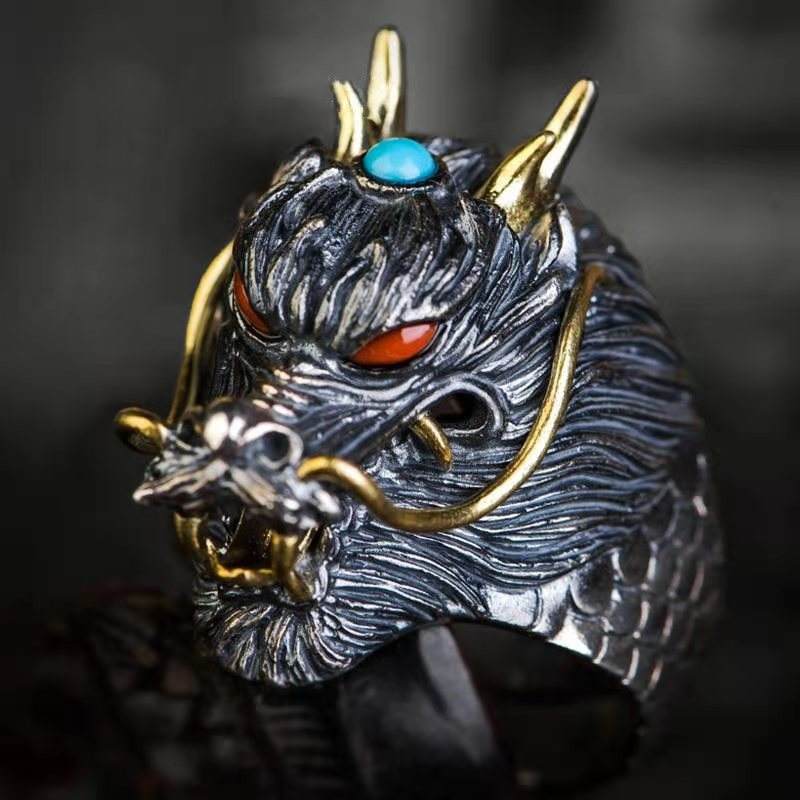 New Arrival Domineering Dragon Head Rings Vintage Individuality Resizable  Dragon Rings Men