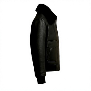 Blouson aviateur en cuir véritable pour homme, haute qualité, enduit, imperméable, col montant, broderie, fermeture éclair, doublure Sherpa, hiver - Product Image 2