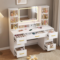 Coiffeuse moderne à 7 tiroirs avec miroir LED et design panneau pour hôtels et chambres à coucher – Grande capacité de rangement pour maquillage