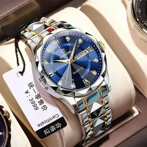 Freizeitsport Chronograph Herrenuhren Edelstahlband Armbanduhr großes Zifferblatt leuchtende Zeiger Quarz
