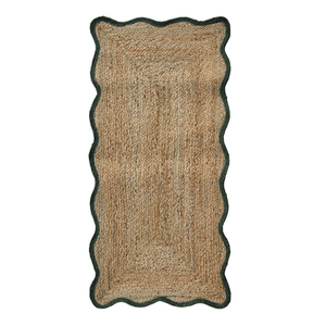 Jute Braided Rug Eco Friendly Non Slip Flat Pile Rectangle Indoor <b>Flooring</b> Natural Green Geometric Design - Product Image 3