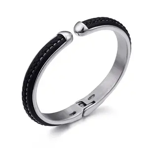 New Arrivals 316L Stainless Steel Bangle Jewellery Leather Adjustable Cuff Bracelet