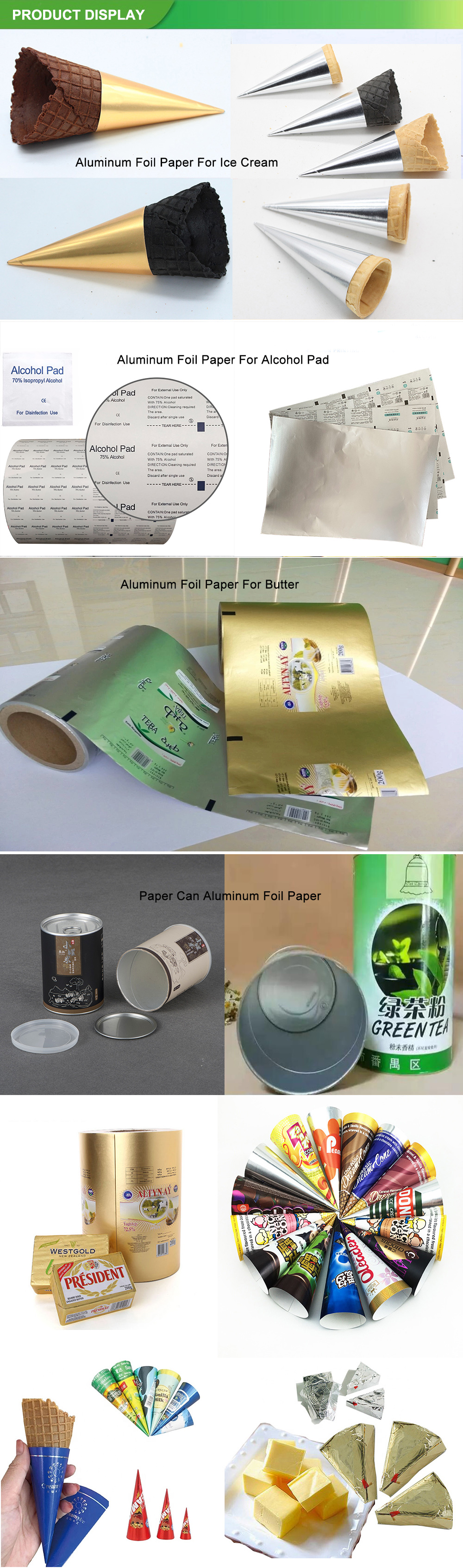 Butter Food Packaging Aluminium Foil Paper Ice Cream Cone Package