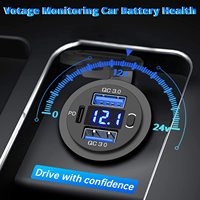 Enchufe USB de 12 Voltios con Doble Puerto de Carga Rápida 3.0, Cargador de Coche USB C PD, Toma de Corriente de 12V Impermeable con Voltímetro e Interruptor