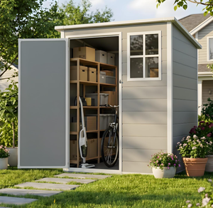 <span class=keywords><strong>Caseta</strong></span> de Almacenamiento Exterior de Resina para Jardín, con Techo Inclinado y Base Reforzada, de Plástico Gris con Puerta con Cerradura para Patio Trasero - Product Image 2