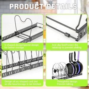 Organisateur de casseroles extensible pour <span class=keywords><strong>placard</strong></span> avec 8/10 compartiments, support pour couvercles de casseroles, organisateur de casseroles réglable, support pour planches à découper - Product Image 4