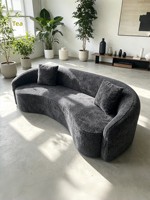 Canapé double inclinable en tissu couleur crème, compressé sous vide, en forme d'arc, garni d'éponge, minimaliste, deux places pour petits espaces