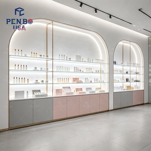 Simple Special-shaped Solid Wood Display Cabinet Disassembly Feature Commercial Custom <b>Paint</b> Background LED Lights for Beauty - Product Image 4
