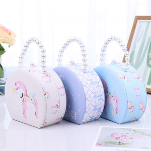 Boîte à bijoux mignonne pour enfants avec motifs, miroir et poignée en perles, support rond, vente en gros - Product Image 1
