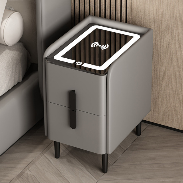 Minimalist Smart Timber Elegant Free Shipping Bedside Table Wireless Charging Led Drawer Speakers
