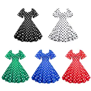 Women Polka Dots 2021 Dress Elegant Woman Fashion Party Pin up 1950s Retro Swing Vintage Dress
