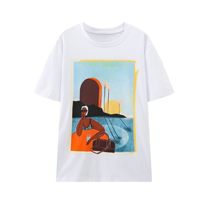 T-shirt en laine peignée MYST&ZA pour femme, nouvelle collection été 2024, style vintage décontracté, coupe classique, col rond, manches courtes, couleur unie 0085009 - Product Image 1