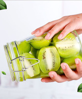 Pot de conservation en verre réutilisable de 1000 ml, carré, transparent, à large ouverture, avec couvercle hermétique à clipser, vide, capacité de 1 L, pour aliments