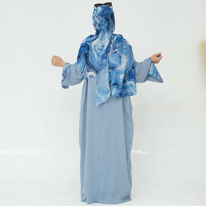 Ropa Islámica OEM Dubai Abaya Primavera/Verano Casual Elegante Abaya Lisa con Pañuelo Estampado Musulmán Vestido para Mujer - Product Image 6