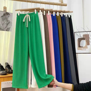 <span class=keywords><strong>Pantalon</strong></span> d'été à jambes larges <span class=keywords><strong>Pantalon</strong></span> décontracté à taille haute <span class=keywords><strong>Pantalon</strong></span> long Streetwear Femme <span class=keywords><strong>Pantalon</strong></span> cargo en polyester de couleur unie plissé Image - Product Image 1