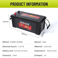 Dongle longue durée de charge sans entretien 12v 150Ah N150MF batterie de camion au plomb