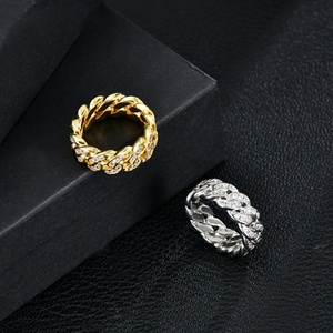 Anillo de Dedo Dorado de Nuevo Diseño con Circonitas, Anillos Gruesos Cubanos de Latón para Mujer y Hombre, Venta al por Mayor de Fábrica, Accesorios de Hip Hop y Rock - Product Image 5