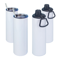 Botella de Agua Deportiva para Sublimación de 20 oz con Pajita, Doble Capa de Acero Inoxidable, Biberones en Blanco para Sublimación 2 en 1