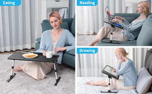 SAIJI hotsale basit deri yüzey dizüstü bilgisayar masası ayarlanabilir katlanabilir siyah yatak ev ofis için <span class=keywords><strong>lap</strong></span> masası çocuk çalışma masası - Product Image 6
