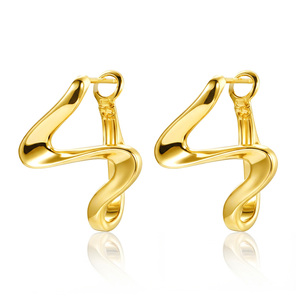 925 zilveren moderne gebogen golfvormige creolen - verguld, glad gepolijst, statement oorbellen voor dames - Product Image 1