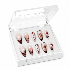 <span class=keywords><strong>Faux</strong></span> <span class=keywords><strong>ongles</strong></span> réutilisables à motif floral dégradé <span class=keywords><strong>bordeaux</strong></span>, brillants avec strass, faits à la main, à presser, forme amande, Nagels Op Maat - Product Image 2