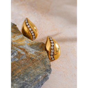X& Y 4416 mới đến vàng giọt nước Zircon Tai Studs tinh tế PVD thép không gỉ <span class=keywords><strong>Stud</strong></span> Bông tai phong cách hợp thời trang của phụ nữ - Product Image 4