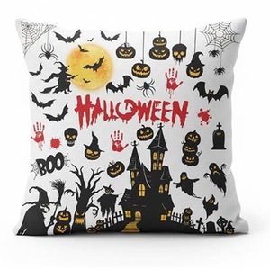Housse de coussin décorative en velours côtelé pour Halloween, motif maison hantée, citrouilles, sorcières et chauves-souris, OEM/ODM pour la décoration intérieure - Product Image 4
