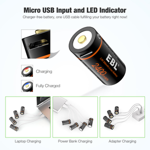 EBL Paquete de 4 Baterías de Litio de 3 Voltios 3V 800 mAh Recargables por USB para Cámara, Linterna, Reemplazo de Baterías CR123 - Product Image 2