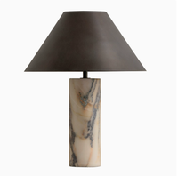 Lampe de table en marbre naturel moderne, lampe de bureau à base cylindrique en marbre avec abat-jour en tissu pour chambre à coucher, salon