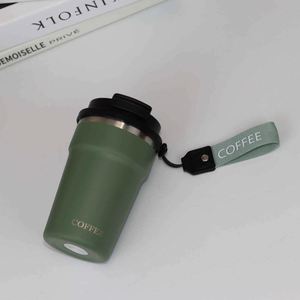 Minimalist Green Stainless Steel Tumbler With Lid And Strap For Travel <b>Coffee</b> - Product Image 4