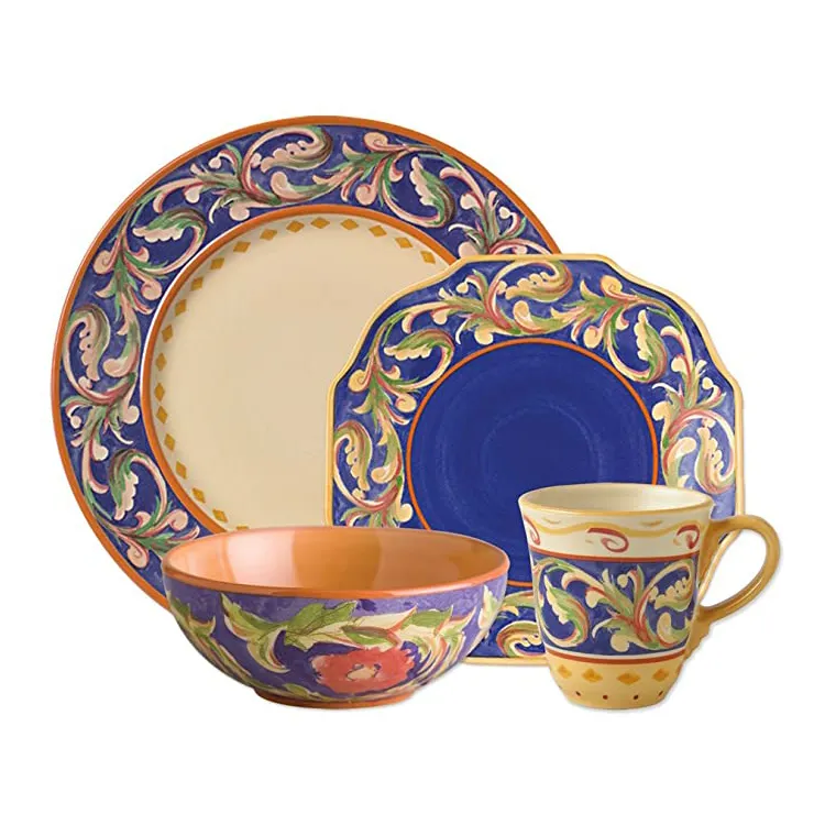 Aparelho de jantar de cerâmica pintado à mão colorido, 4 unidades, alta qualidade