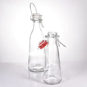 China Wholesale 32oz Glass Brewing Bottles 1 Liter with 41mm Ceramic Flip Caps Stainless steel wire and handle